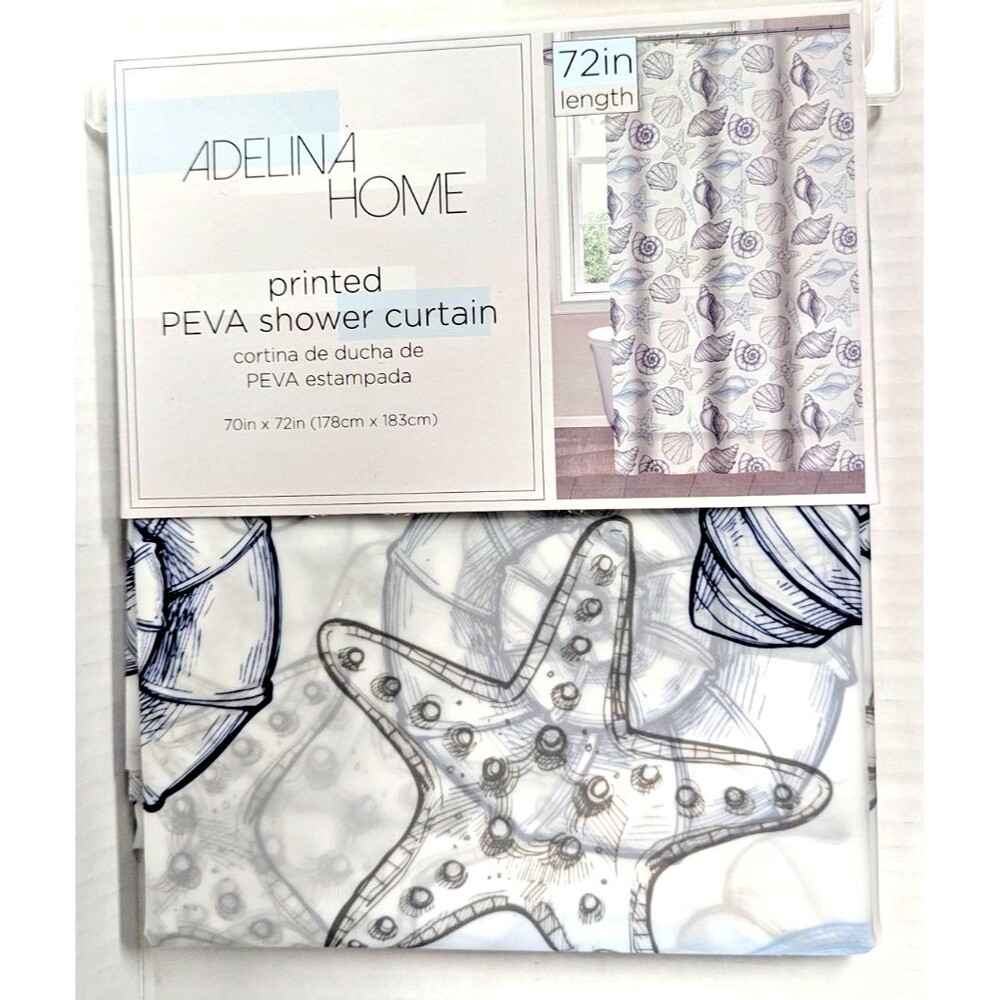 Coastal PEVA Shower Curtain Seaside Ocean Nautical Navy Blue Gray Opaque Gift